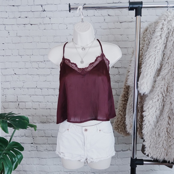 Xhilaration Tops - Maroon Intimate Lingerie Lace Cropped Tank Top